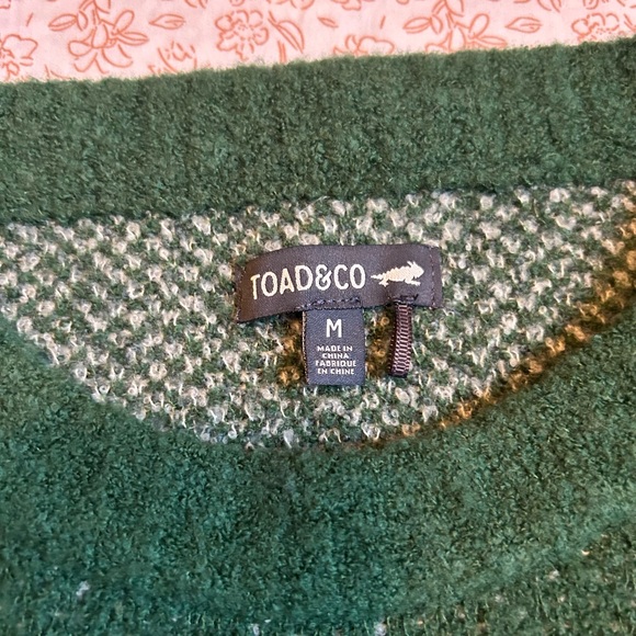 Toad&Co Forest Green Knit with Trees and Flowers Sweater M/L - Picture 3 of 5